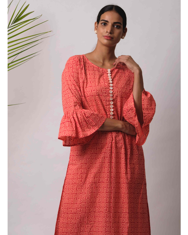 Peach hand block printed kurta and pants - set of two 2