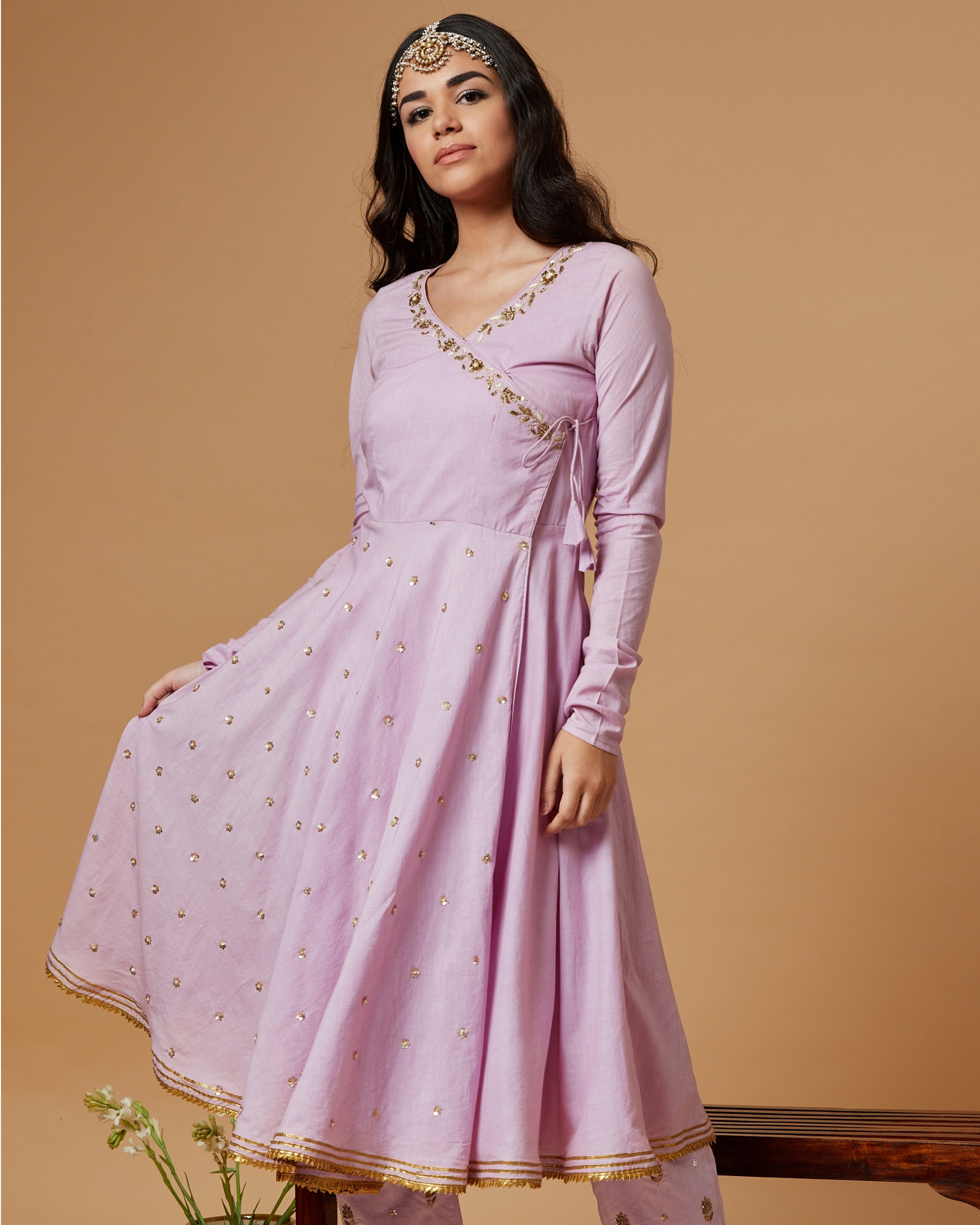 Ethnic Angrakha Style Slit Kurti Pant Palazzo Salwar Kameez Set Designer  Floral Print Suit