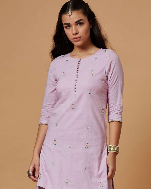 Lilac boota short kurta with potli buttons by Bhava The Secret Label