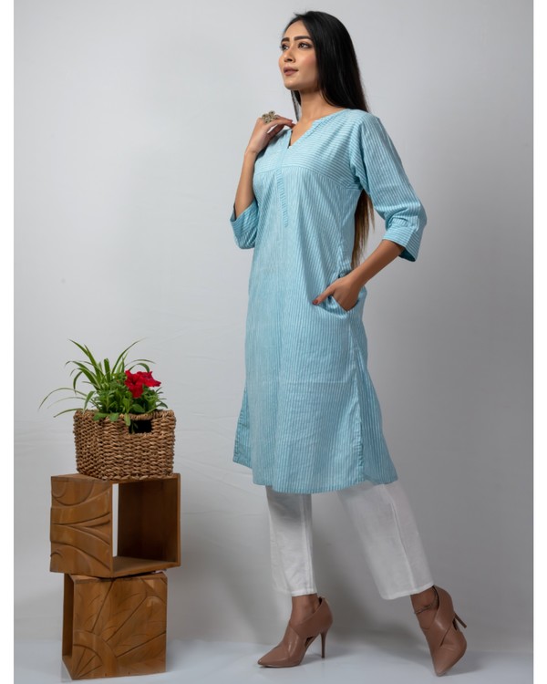 Blue and white striped kurta by Silai The Secret Label
