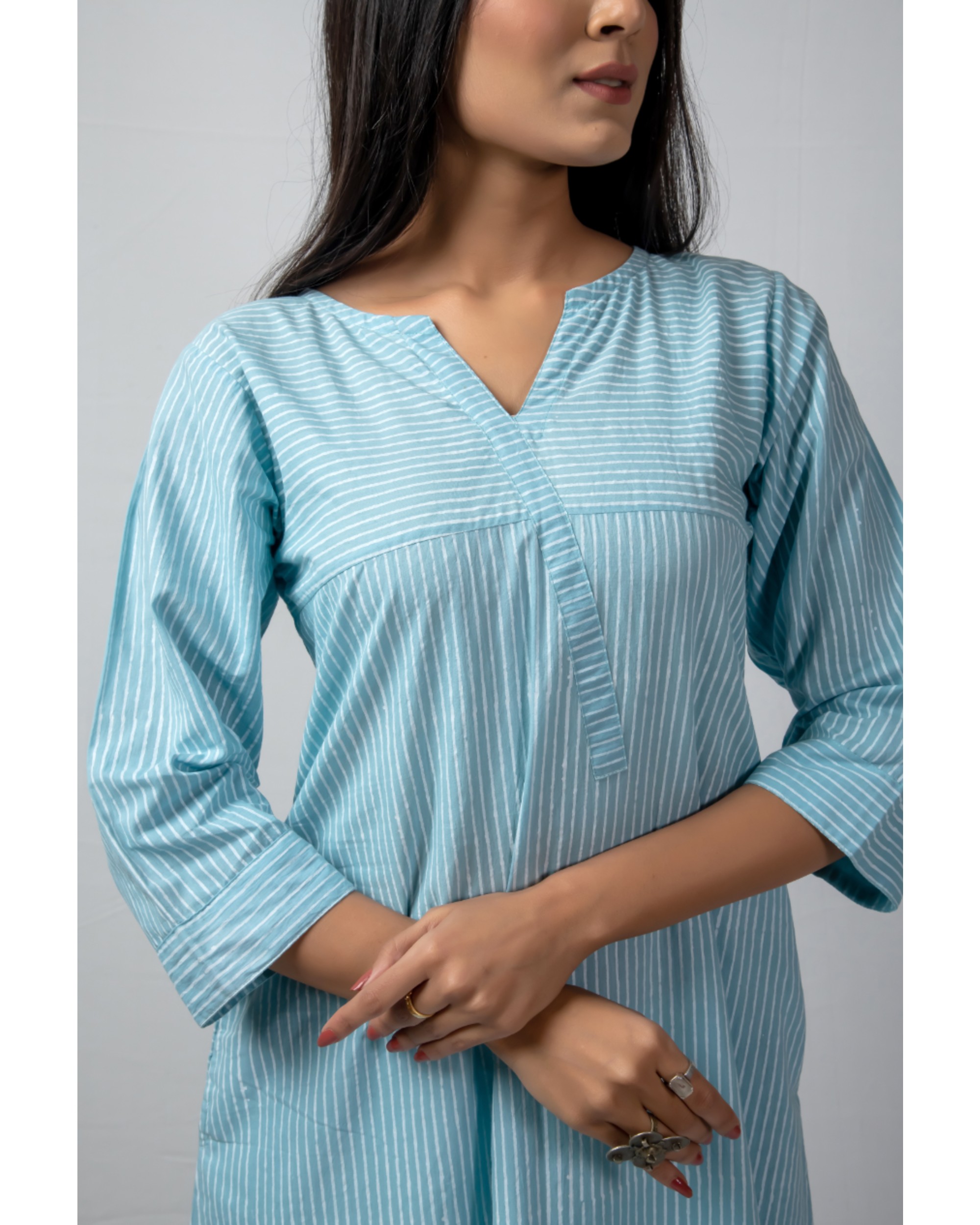 Blue and white striped kurta by Silai The Secret Label
