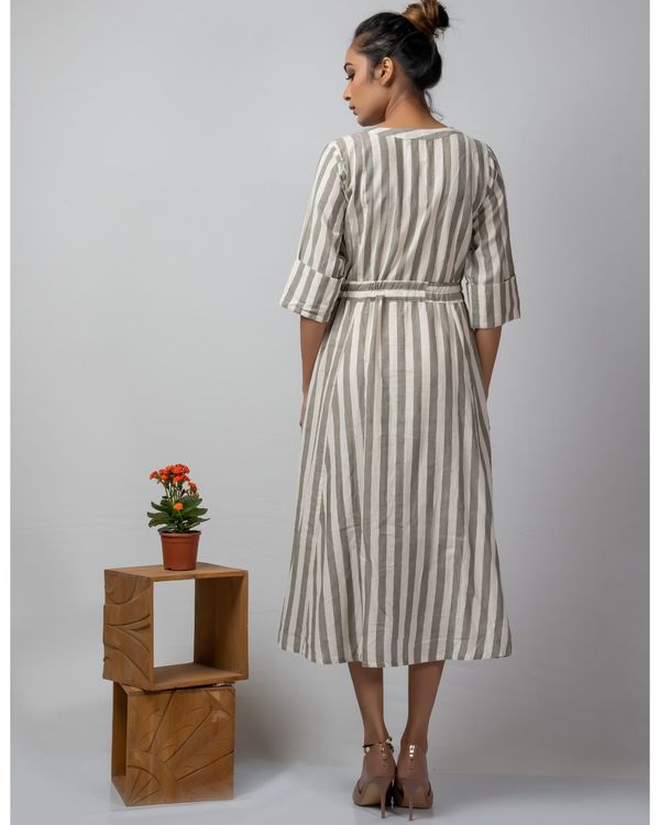 White grey striped button down dress by Silai The Secret Label