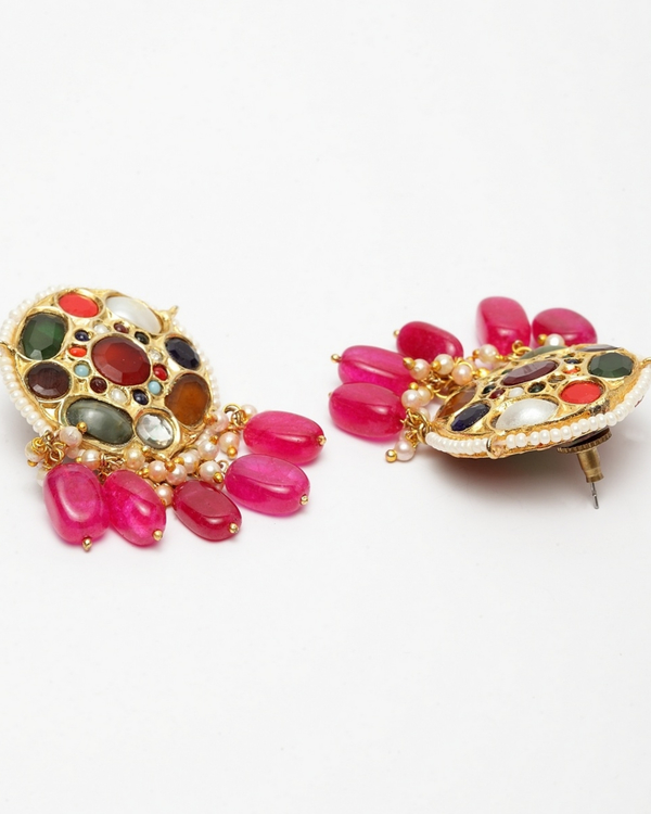 Navratan and rubiya stones earrings 1