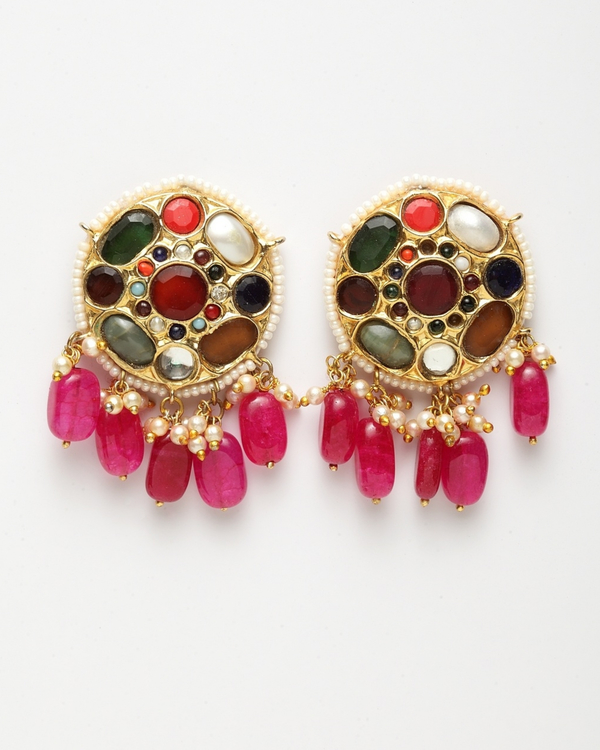 Navratan and rubiya stones earrings 2