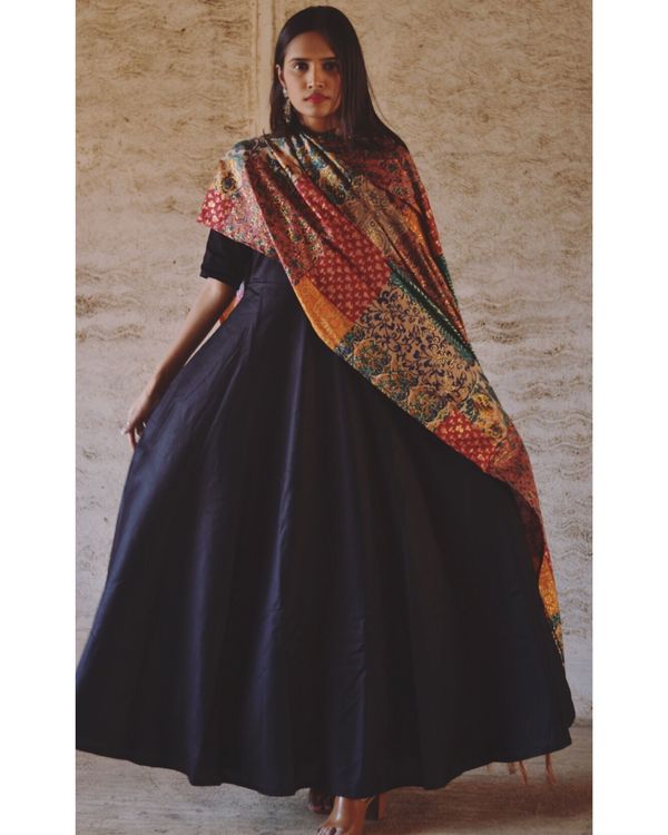 Black flared dress and dupatta set- Set Of Two 2