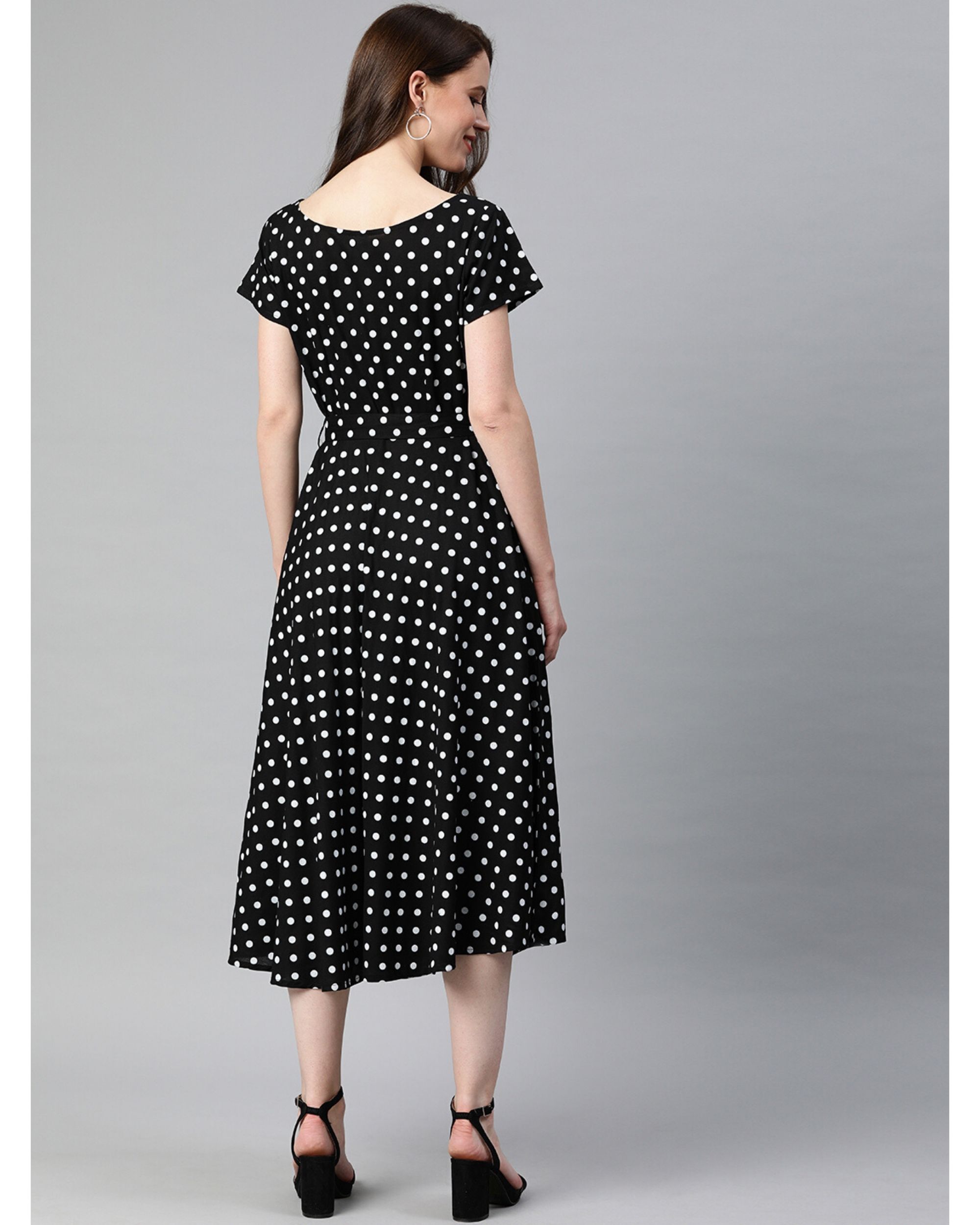 Black polka tie-up dress by Swishchick | The Secret Label