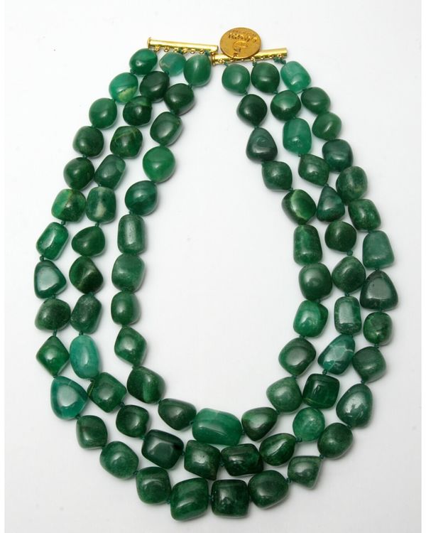 Three tiered green emerald neckpiece by Dugri Style | The Secret Label