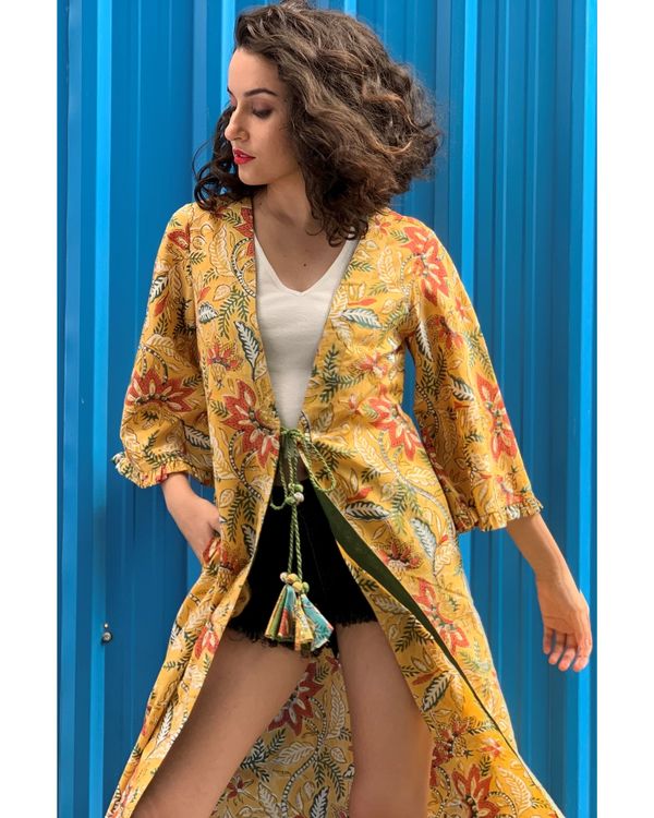 Yellow floral printed cover-up 1