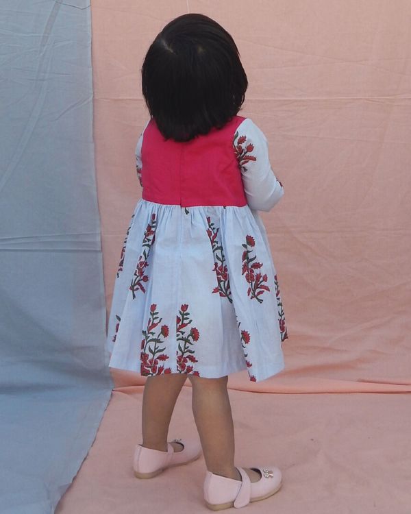 Hot pink and ice blue hand block printed dress 1
