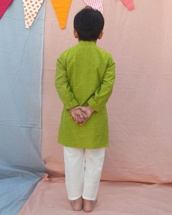Pear green kurta with white pants - set of two 1