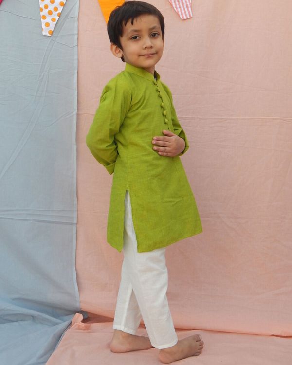 Pear green kurta with white pants - set of two 2