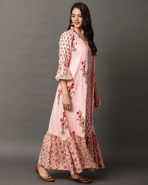 Peach floral kurta and dhoti pants with jacket set- Set Of Three by ...