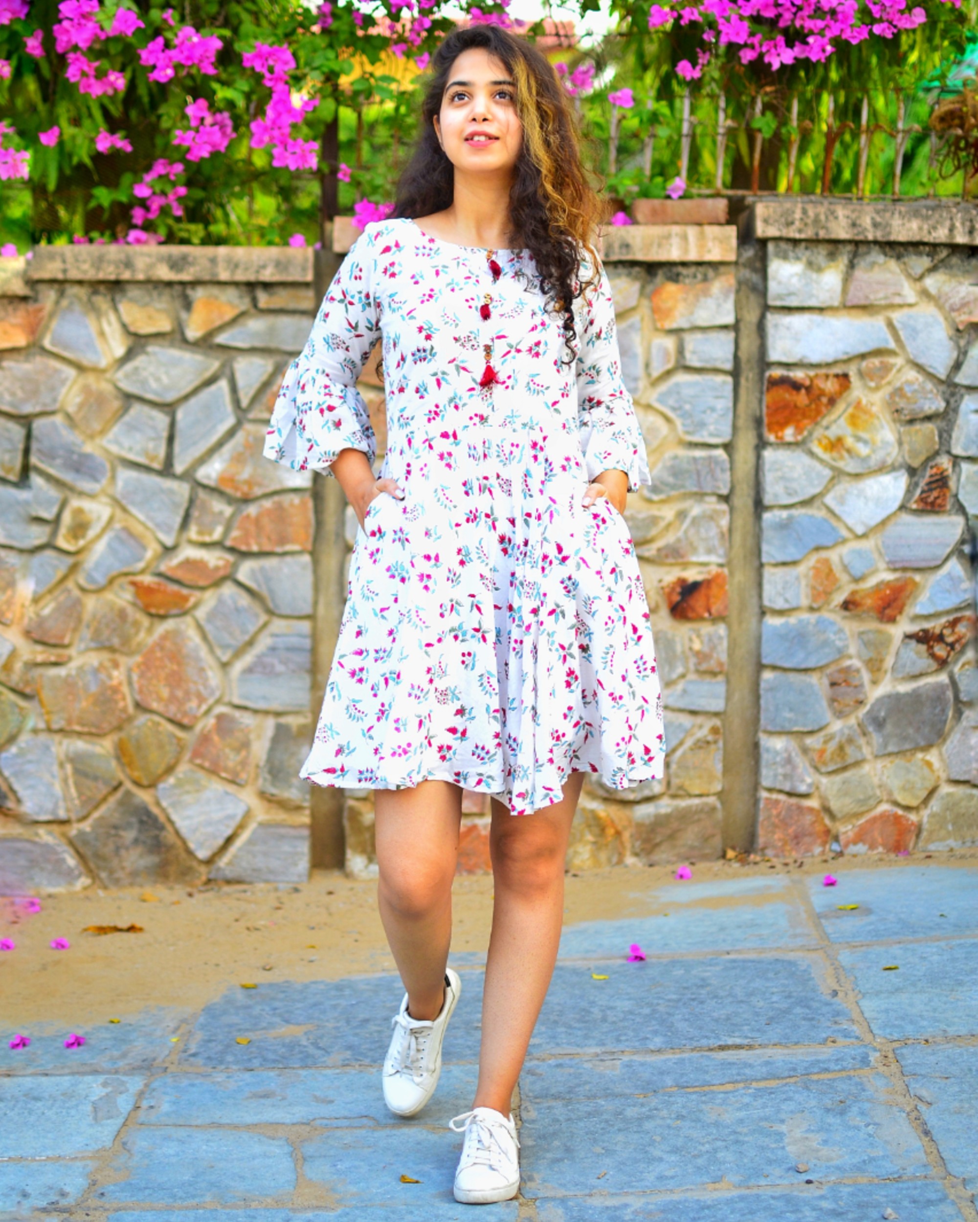 White floral print summer dress by Label Shivani Vyas | The Secret Label