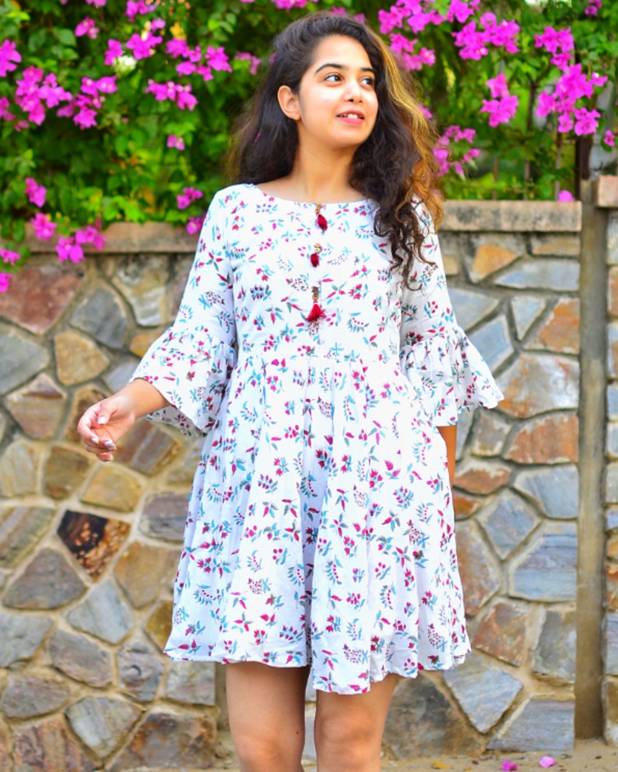 White floral print summer dress by Label Shivani Vyas | The Secret Label