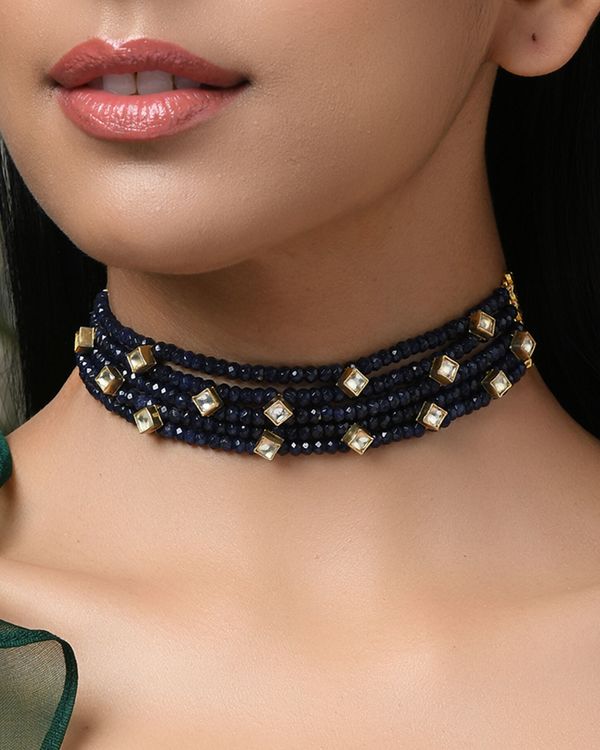 Navy blue onyx and kundan choker necklace 2