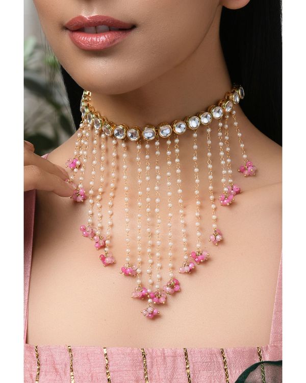 Pink meena kudan choker with pearls 2