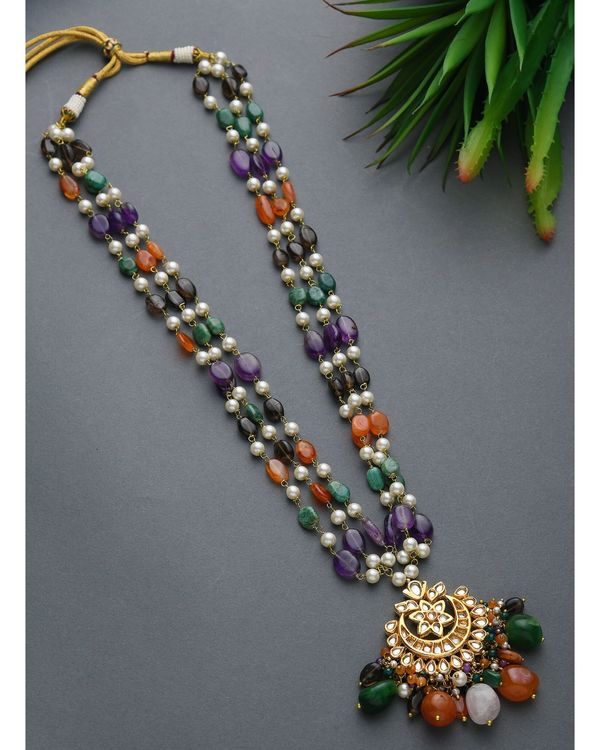 Multicolored stones and pearl strings neckpiece with chandbali pendant 1