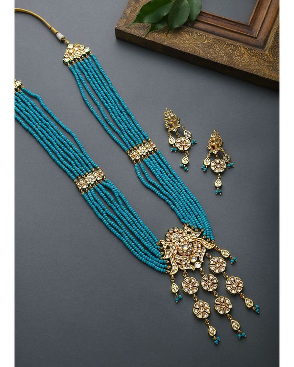 Jasmine turquoise beaded neckpiece with earrings - set of two 2