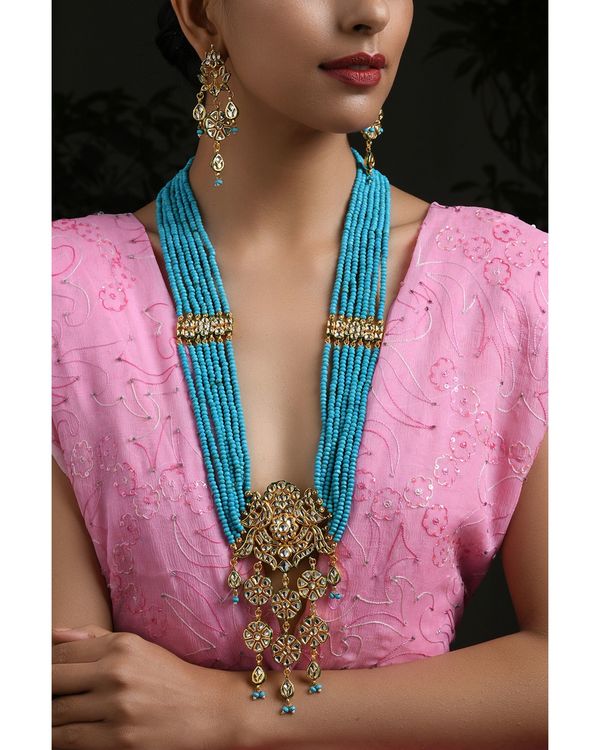 Jasmine turquoise beaded neckpiece with earrings - set of two 3