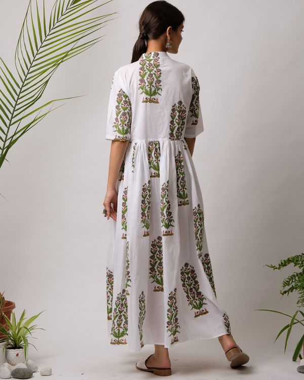 White and green floral buttoned dress 1