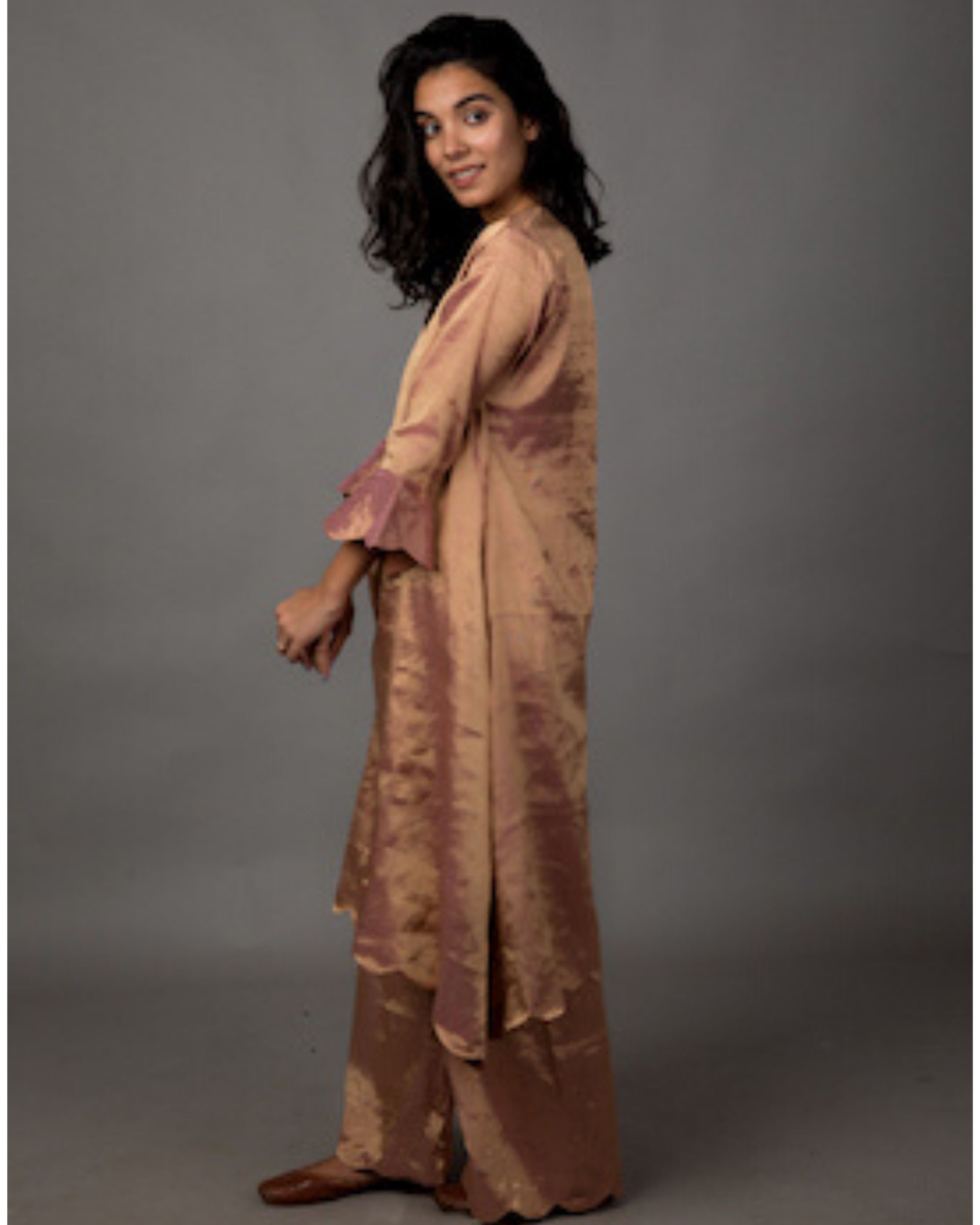 Rose gold kurta and pant set - set of two by Kokum | The Secret Label