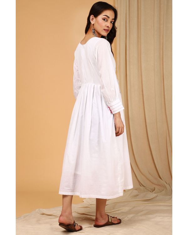 White pleated kantha dress by Jaipuri Jazz | The Secret Label