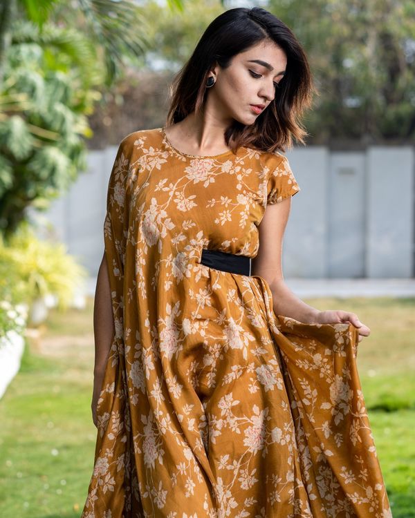 Cider orange floral dress with side belt by Desi Doree | The Secret Label