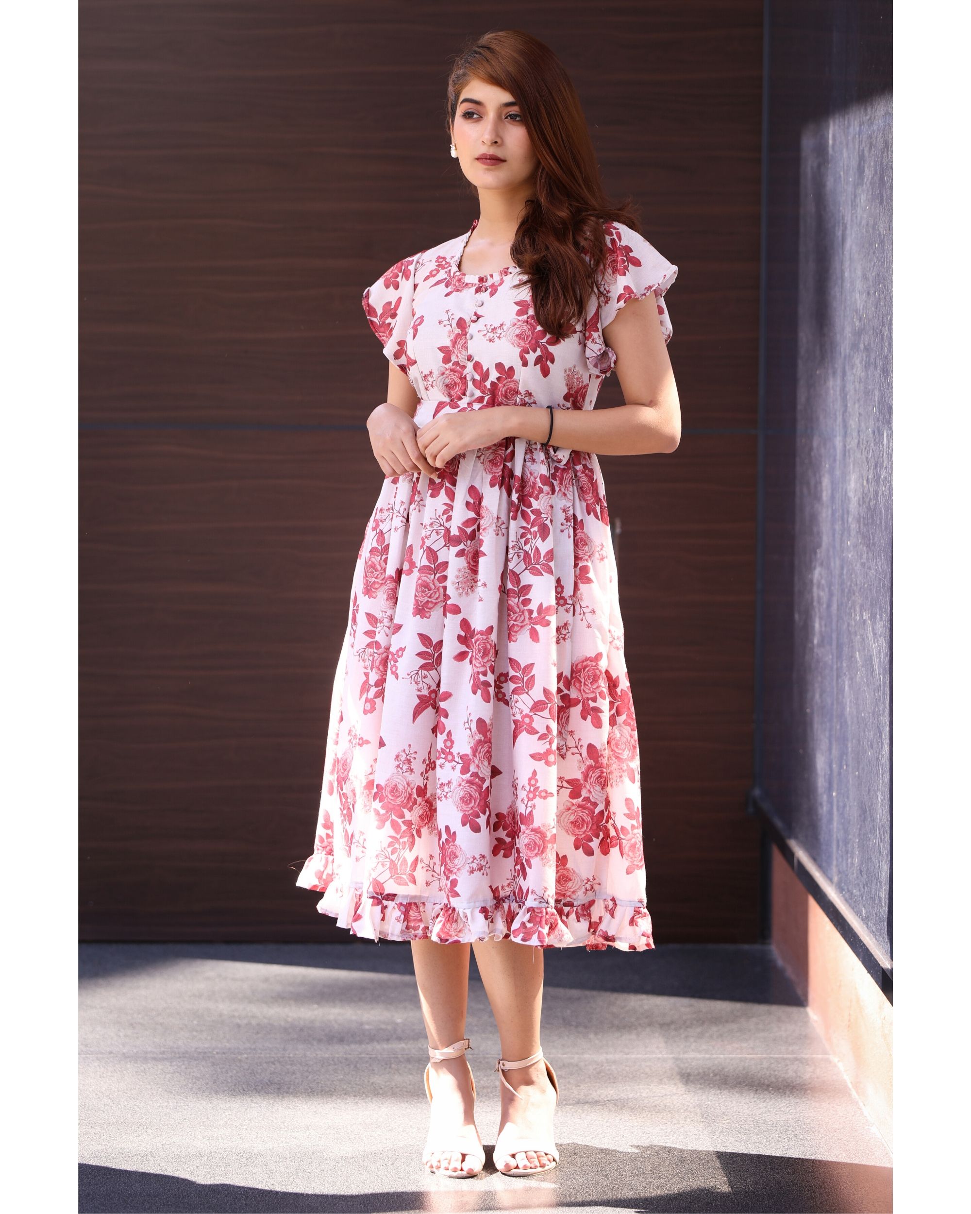 Pink and white floral midi dress by The ...
