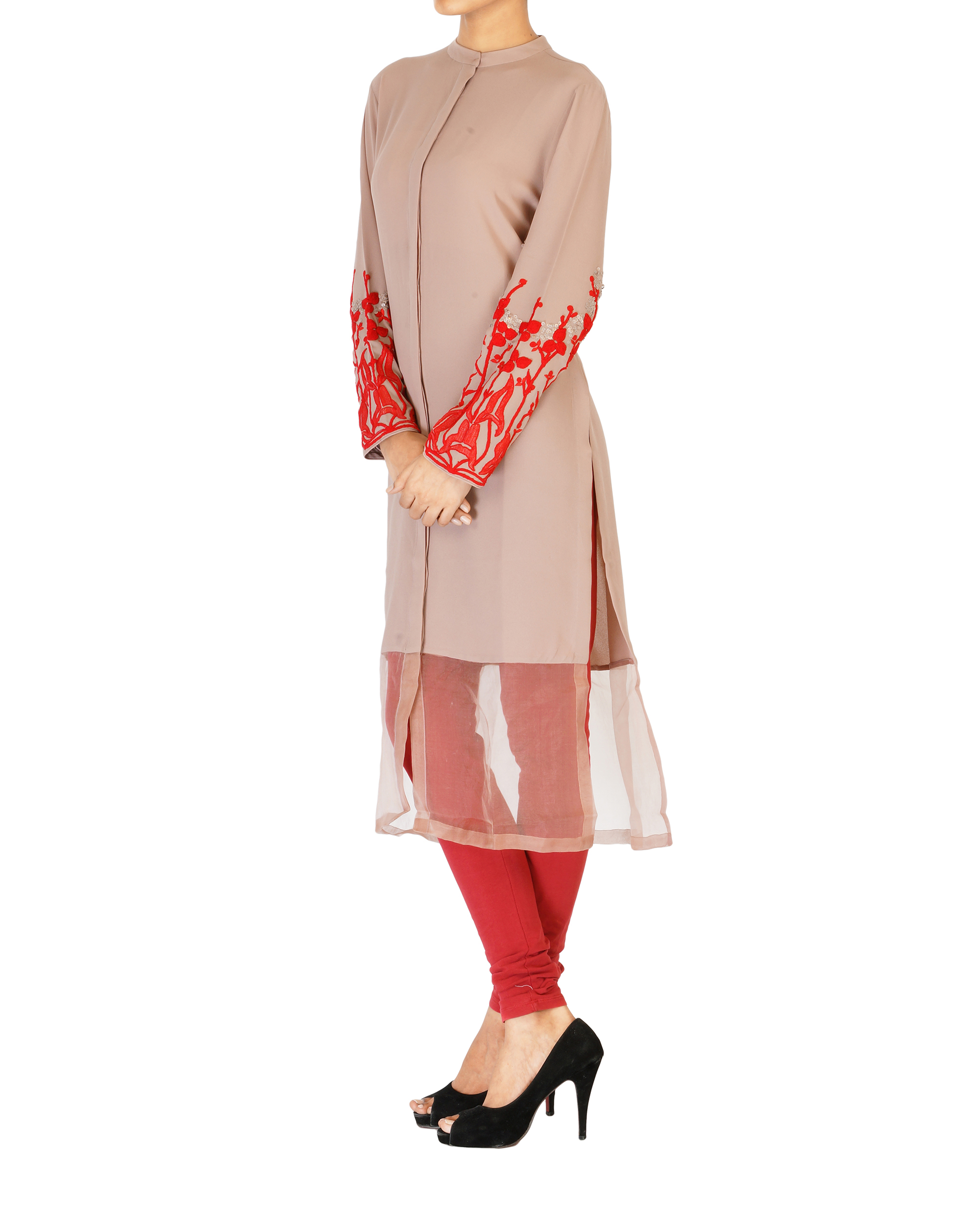 Pale mauve tunic with embroidered sleeves by Vamil | The Secret Label
