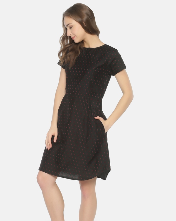 Black and red embroidered pocket dress 2