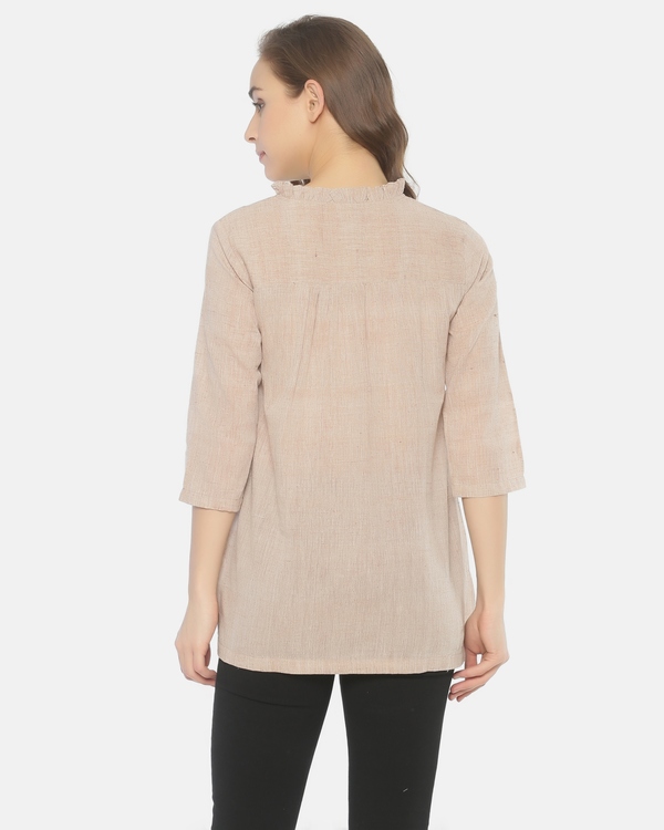 Brown ruffle buttoned top 1