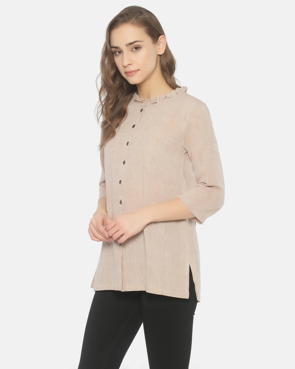 Brown ruffle buttoned top 2