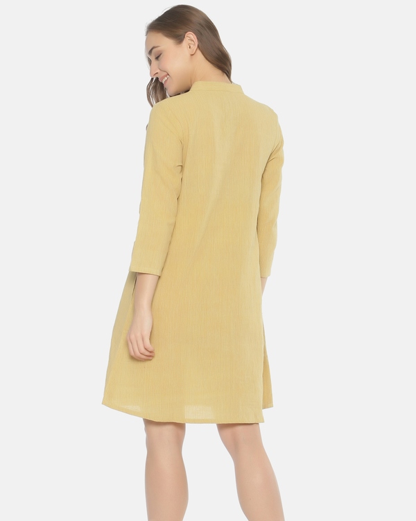 Sand yellow button up shirt dress 1