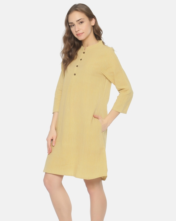 Sand yellow button up shirt dress 2