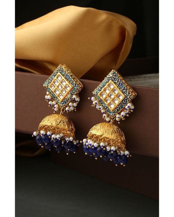 Blue meenakari jhumka earrings 1