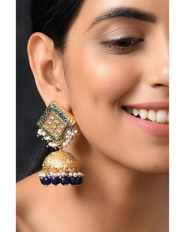 Blue meenakari jhumka earrings 2