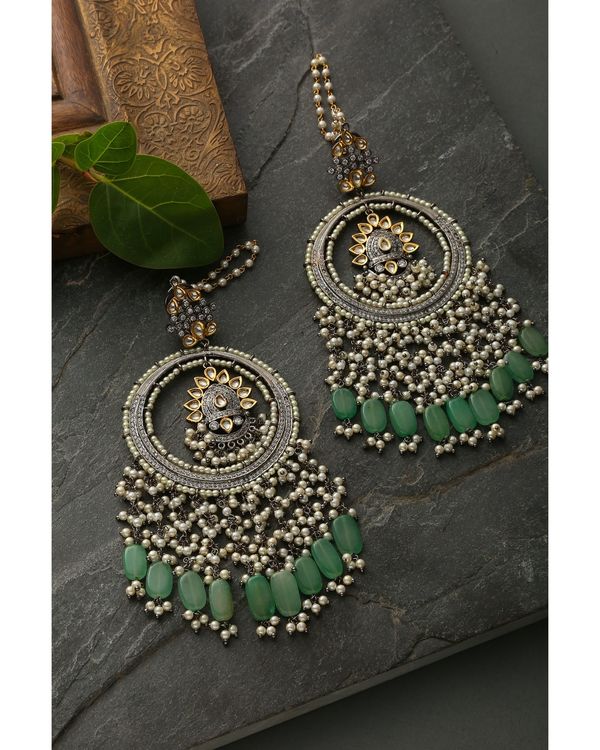 Green kundan inspired pearl chandbali earrings 1