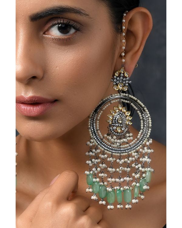 Green kundan inspired pearl chandbali earrings 2