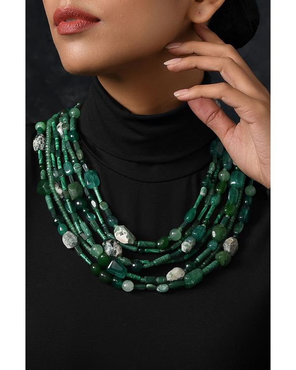 Green beaded multi strand neckpiece 2