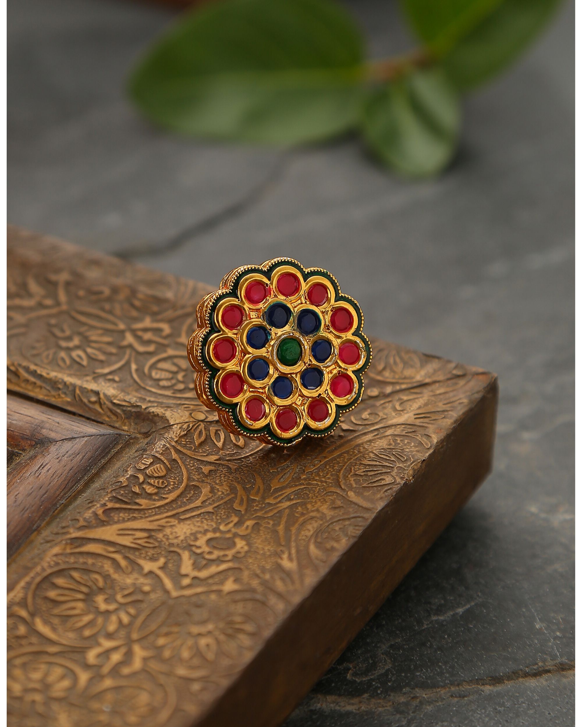 Breathtaking Scarlet Meenakari 22 Karat Gold Ring|JKJ Jewellers