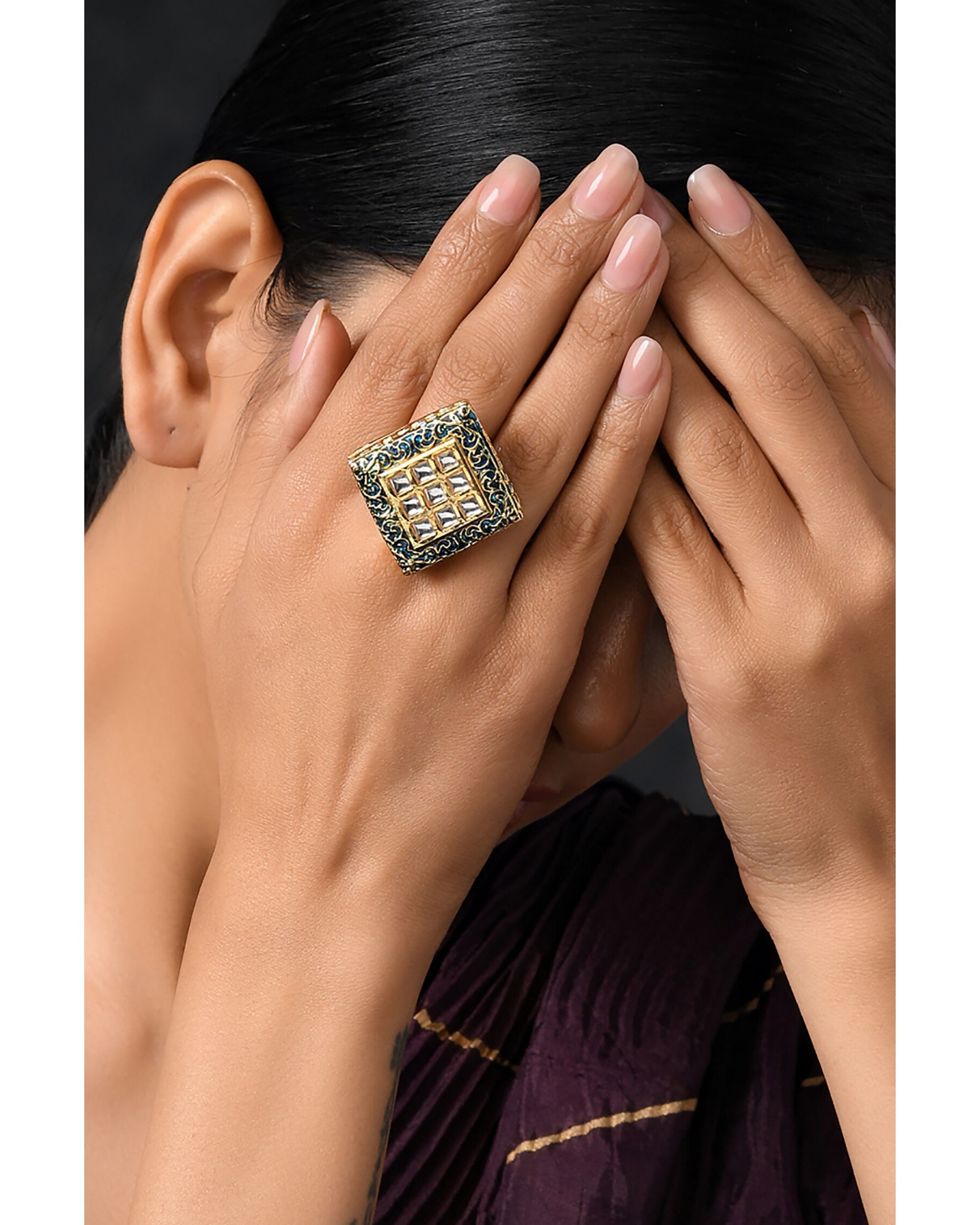 Buy Gold Plated Polki Butterfly Motif Meenakari Ring by Khwaab by Sanjana  Lakhani Online at Aza Fashions.