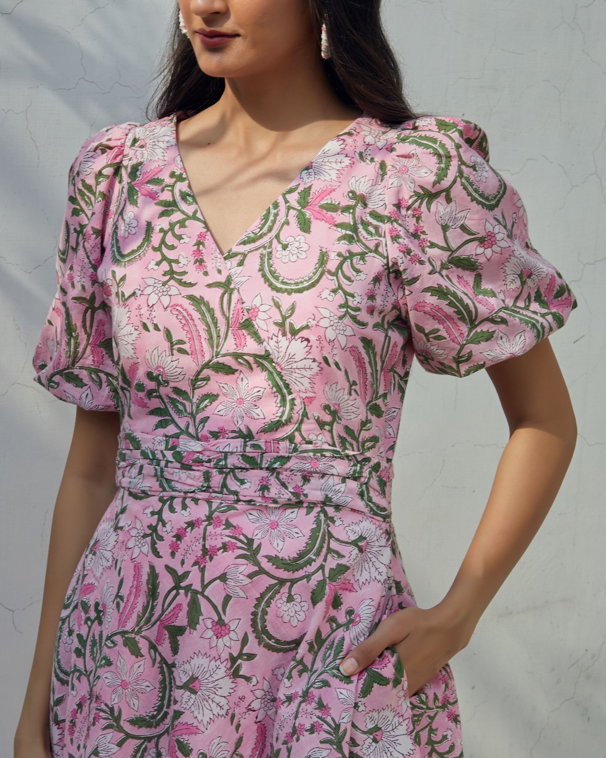 Pink floral printed bubble dress by Ekanya | The Secret Label