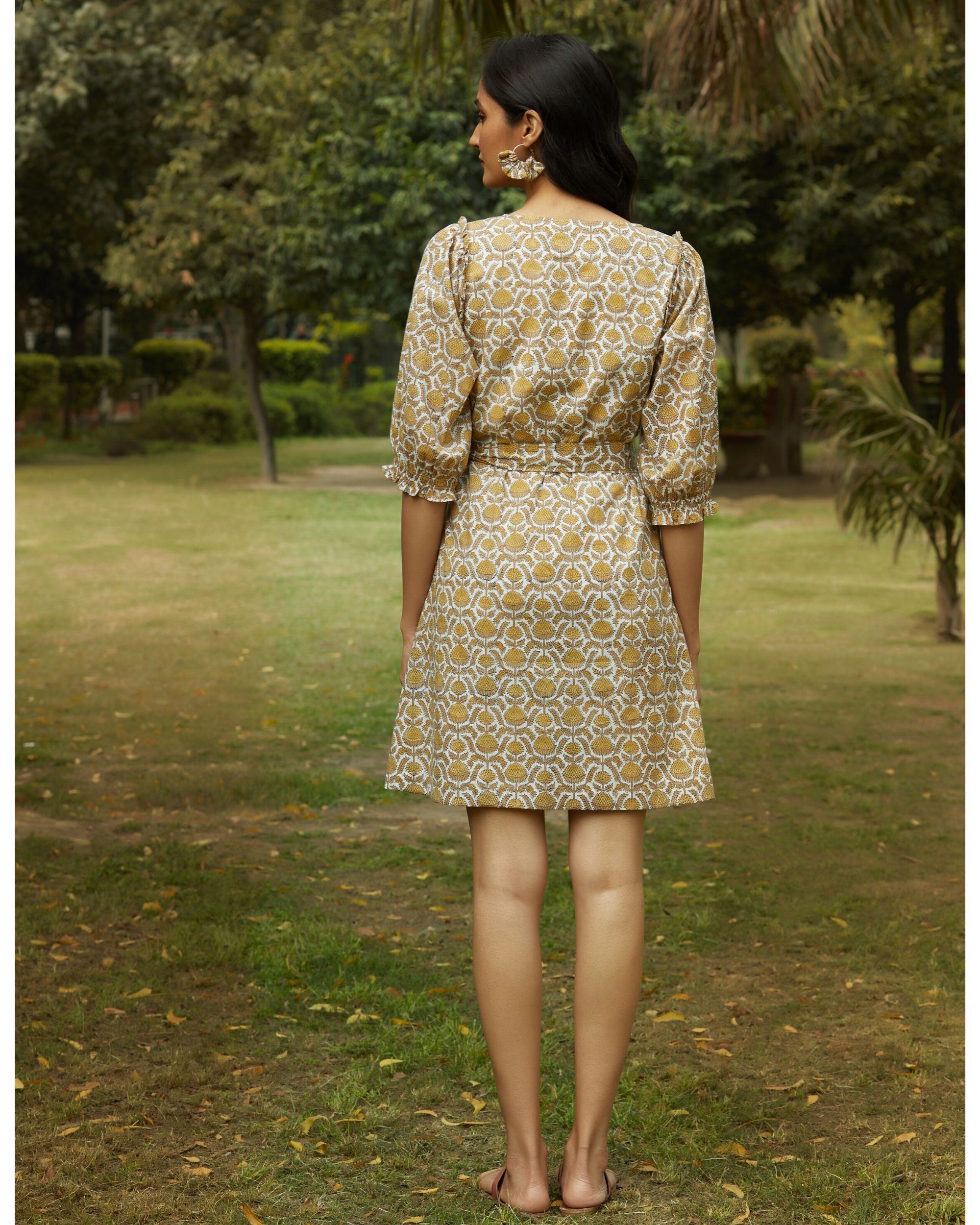 Yellow floral wrap dress by Ekanya The Secret Label