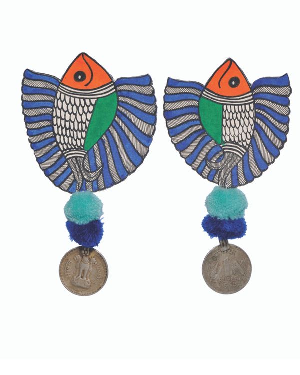 Blue fish motif earrings 1