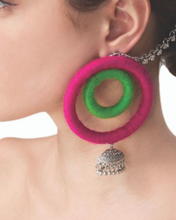 Green and pink duo hoop earrings 1