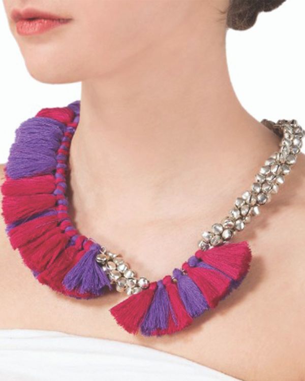 Pink and purple tassel neckpiece 1