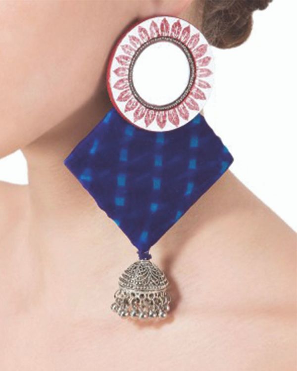 Blue geometric mirror work earrings 1
