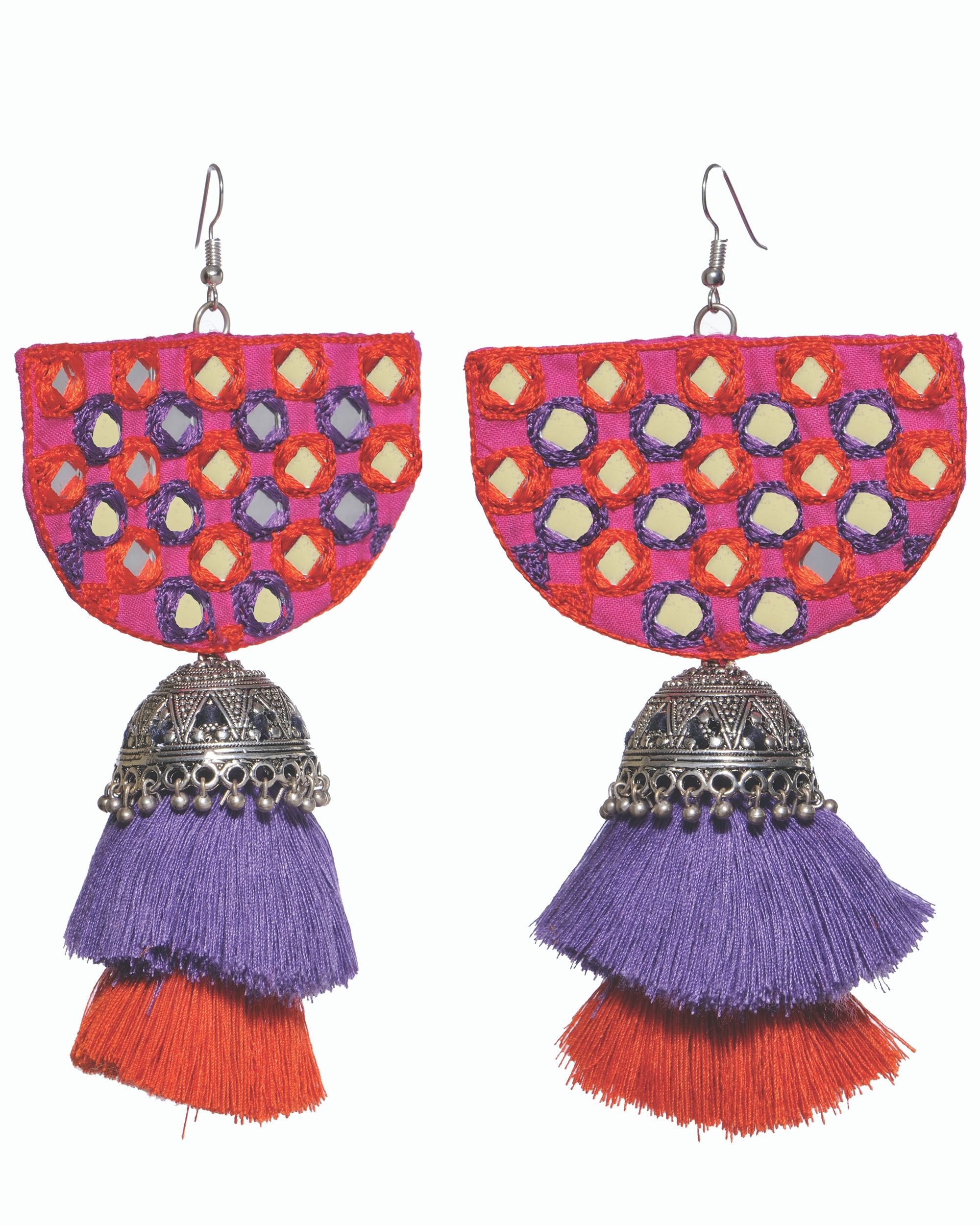 Mirror embellished tassel earrings by Nakhrewaali | The Secret Label