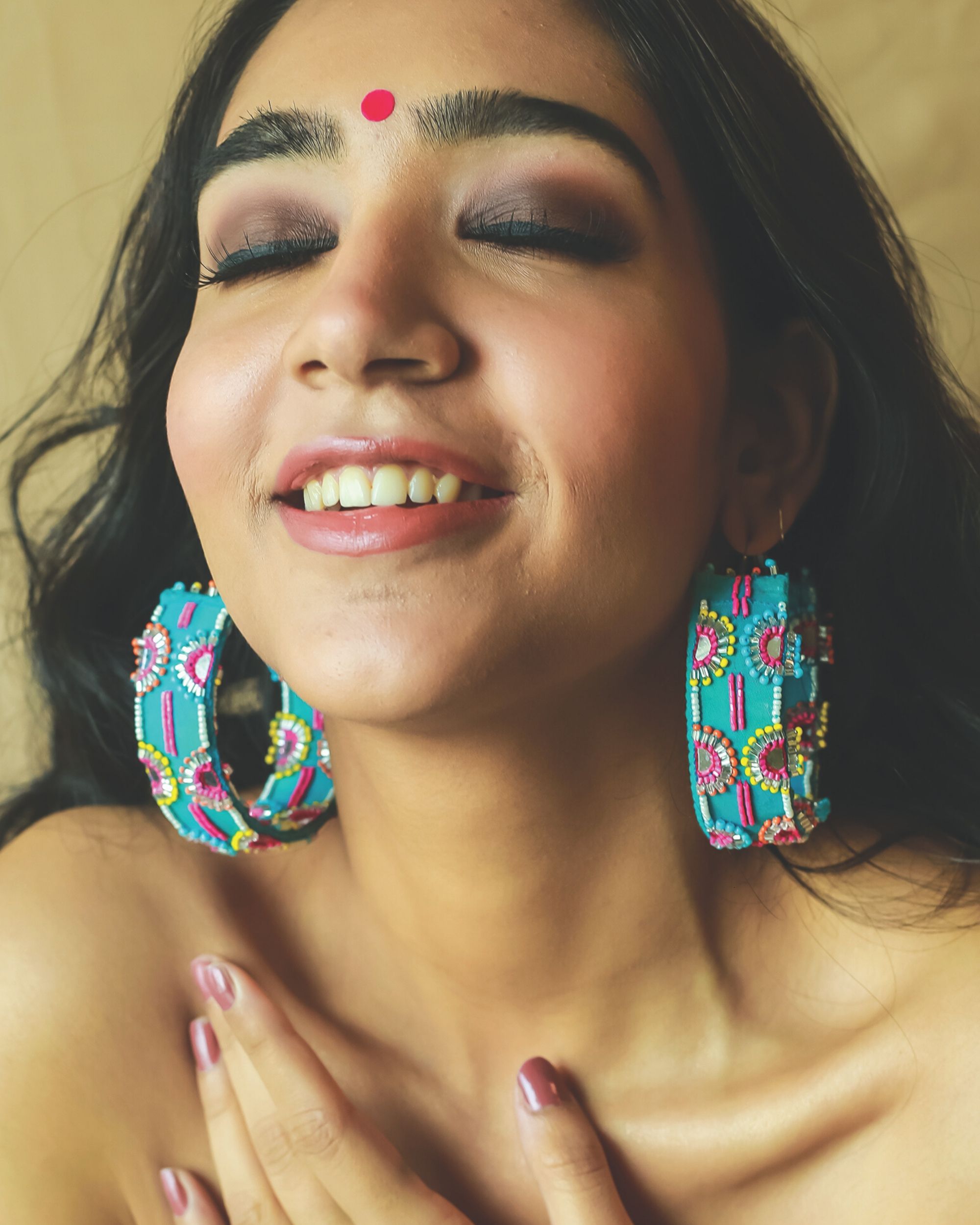 Turquoise beaded hoop earrings by Nakhrewaali | The Secret Label