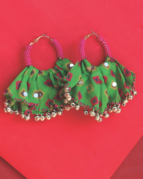 Green and pink beaded ghaghara earrings 1